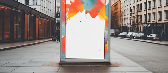 Mockup of a white wrinkled poster template on glued paper with empty street art sticker, presenting an urban advertising canvas with copy space image.