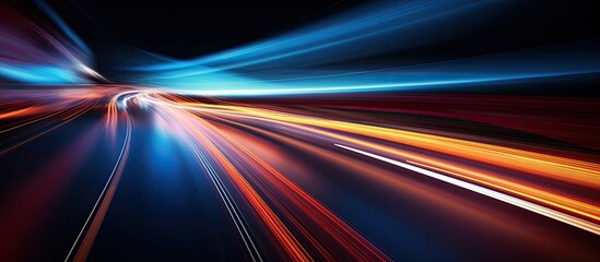 Aufkleber - Car lights captured through long exposure creating captivating streaks in the image with copy space.