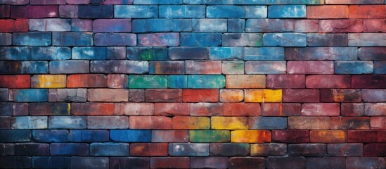 Wall Mural - Background showing a brick wall with various colored paint and space for copying images.