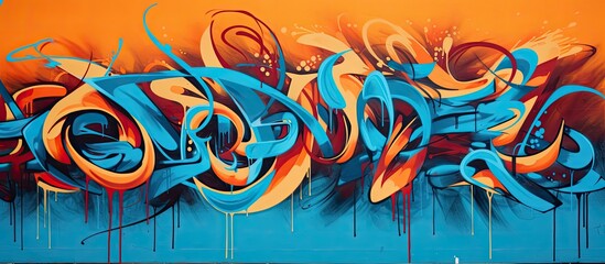 Wall Mural - Colorful graffiti fragment on a wall, creating an abstract urban background for design, with ample copy space image.