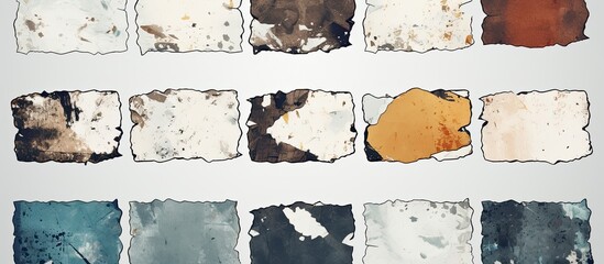 Aufkleber - A variety of worn and torn sticker templates suitable for mockups, with a white background providing ample copy space image.