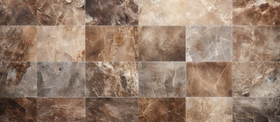 Poster - Emperador marble texture background with a variety of natural stone tiles including glossy granite, polished quartz, and limestone on a copy space image.