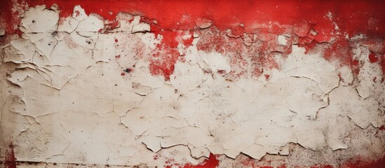 Poster - An aged, textured red poster was forcefully torn off a street wall, leaving behind a ripped paper texture in the copy space image.