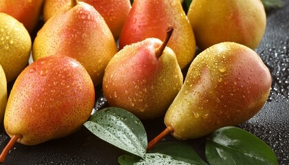 Wall Mural - wet pears closeup fruit background