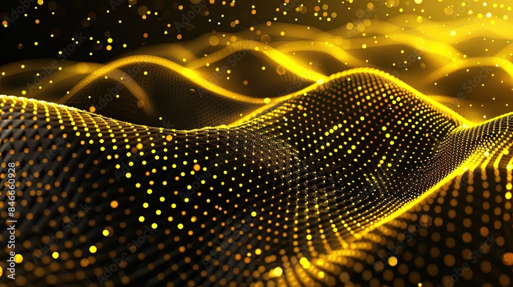 Yellow Particles Pattern Yellow particles wave. Dark vibration fluid waves. Best for sound and ...
