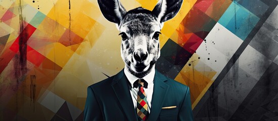 Wall Mural - An innovative image featuring a businessman with an animal head against a geometric backdrop in a modern, artsy collage style. Perfect for urban magazines with space for text or ads