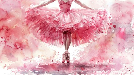 Watercolor painting of a ballet tutu in pink