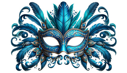 Blue carnival mask isolated on transparent or white background