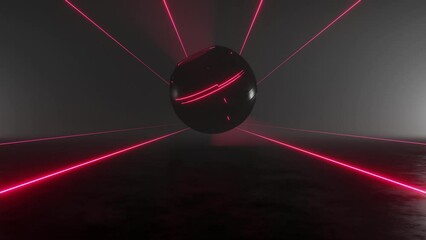 Aufkleber - Abstract dark sci-fi geometric tunnel with red neon spinning ball, 3d rendering, Loop animation