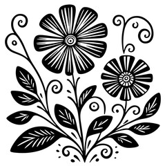 Wall Mural - decorative flowers drawn in the Łowicz style black vector, laser cutting, engraving, print, woodcut and linocut