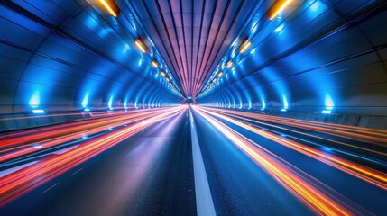 Lightspeed. Curve streak trail line. Fast light speed line. Long blue way effect. Glowing exposure. Blurred motion. Sparkling flow. abstract dynamic dark background