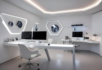 minimalist interior design style futuristic home office sleek furniture state of the art technology