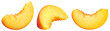 © Tim UR - Peach slice isolated. Peach slices collection on white background. Peach pieces set with clipping path. Full depth of field.