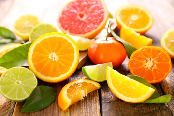 Sticker - fresh citrus fruits- orange, lemon and grapefruit