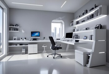 minimalist interior design style futuristic home office sleek furniture state of the art technology