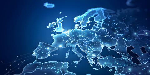 Wall Mural - north europe map telecommunication and data transfer networks with global internet connectivity for 