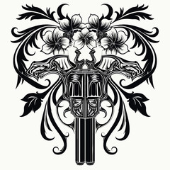 Canvas Print - tribal vector gun and flowers isolated