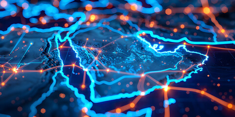 Wall Mural - saudi arabia map telecommunication and data transfer networks with global internet and artificial in