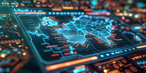 Wall Mural - saudi arabia map telecommunication and data transfer networks with global internet and artificial in