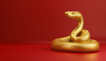 Wall Mural - A gold snake on a red background. Chinese new year of the snake 2025 background