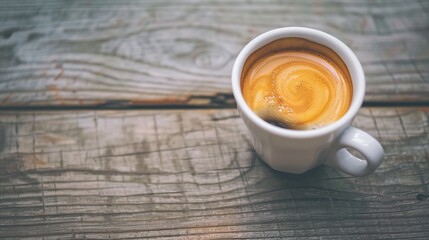 Wall Mural - hot coffee in cup on wooden table. Generative Ai