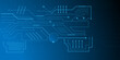© Zero Degree - Hi-tech blue vector illustration with various technology elements. Abstract grey, white futuristic electronic circuit technology background.