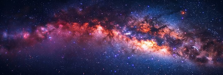 Leinwandbilder - A breathtaking panoramic view of the Milky Way galaxy, showcasing its vibrant colors, bright stars, and intricate cosmic dust. Generative AI