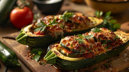 Wall Mural - stuffed zucchinis, food photography, 16:9