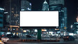 © organik - Blank horizontal space billboard, blank white signboard on roadside in city, horizontal isolated billboard in city at night time, white signboard or light box on roadside for advertising placement