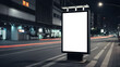 © organik - Blank vertical space billboard, blank white signboard on roadside in city, vertical isolated billboard in city at night time, white signboard or light box on roadside for advertising placement