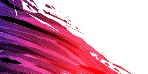 Poster - Abstract Sport Background with Blue and Red Gradient Brush Background. Grunge Brushstroke Element with Halftone Effect for Poster or Banner Design