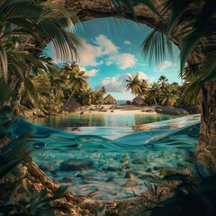 Wall Mural - Tropical Paradise Vacation Portrait, showcasing tropical vacation vibes and beach scenes, hyperrealistic 4K photo.