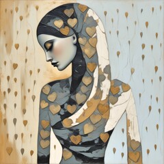 Wall Mural - AI generated illustration of an abstract artistic portrait of a woman with a mosaic pattern