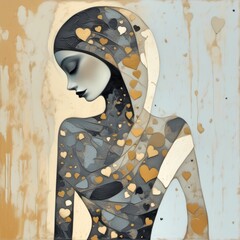 Wall Mural - AI generated illustration of an abstract artistic portrait of a woman with a mosaic pattern