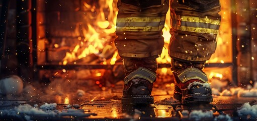 Firefighter standing on fireplace