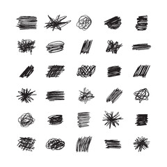 Leinwandbilder - Hand drawn collection pen, pencil, charcoal simple shapes. Doodle set different design elements in grunge style.