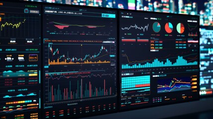 Leinwandbilder - A stock market dashboard with multiple graphs and charts tracking indices, sectors, and individual stocks.