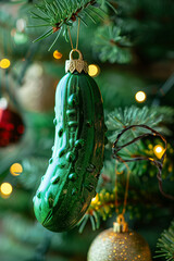 Wall Mural - the pickled cucumber like a new year's toy hanging on a christmas tree