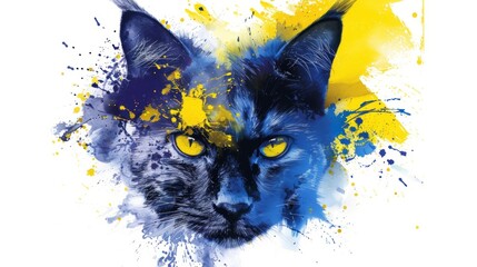 Wall Mural - Colorful abstract cat image with vibrant splashes