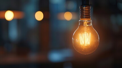 Poster - Close-up of a glowing LED light bulb illuminating a dark room, showcasing energy-efficient lighting.