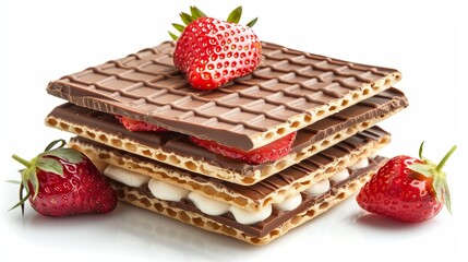 Wall Mural - Wafers filled with chocolate, strawberry, and milky cream, realistically illustrated in 3D against a white background