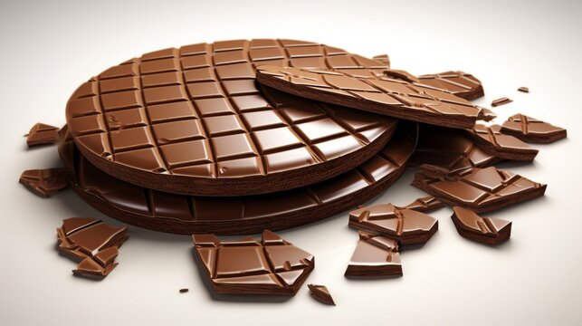 Delicious Cracked Chocolate Wafer Flavor 3D Illustration with Clipping Path for Designers and Food Concepts