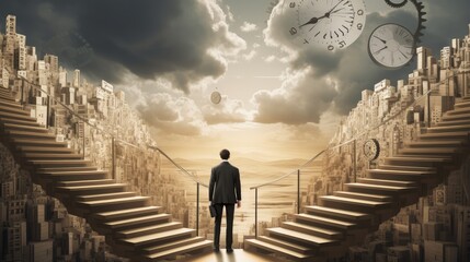 Wall Mural - businessman standing on the steps