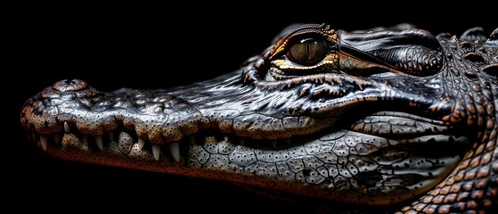 crocodile, with powerful jaws and menacing teeth, lurks near the water's edge, an apex predator