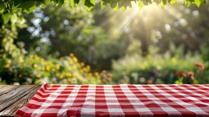 Poster - The checkered tablecloth in garden