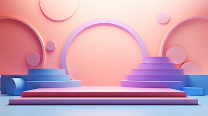 Wall Mural - Pastel Geometric Podiums - 3D Rendering Abstract Background Scenes in Soft Colors | Stock Illustration
