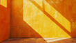 © RaptorWoman - An empty room with textured orange walls and tiled floor, illuminated by sunlight casting dramatic shadows, creating a warm and vibrant atmosphere.