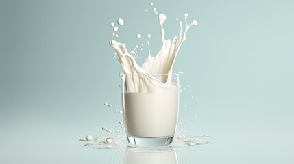 Wall Mural - Fresh Milk Splash in Glass - 3D Rendering Stock Illustration with Clipping Path Isolated on White Background