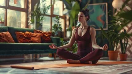 Sticker - A woman meditating indoors