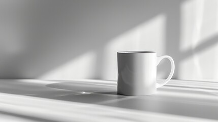 Aufkleber - A white coffee cup sits on a table in front of a window